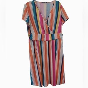 Ouges Summery criscross bodice multi  striped dress  size XXL